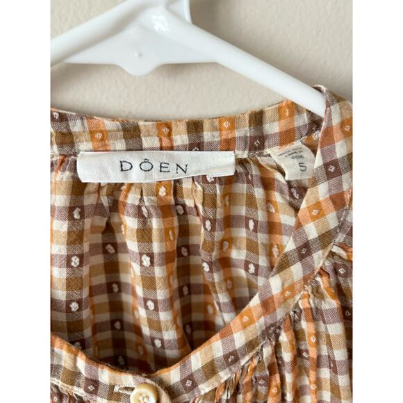 DOEN The Jane Blouse Orange Meringue Plaid Print S - Picture 5 of 9